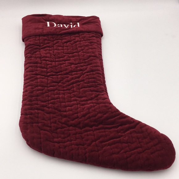 Pottery Barn Quilted Velvet Christmas Stocking Red Monogrammed David 24 inch - Picture 13 of 13